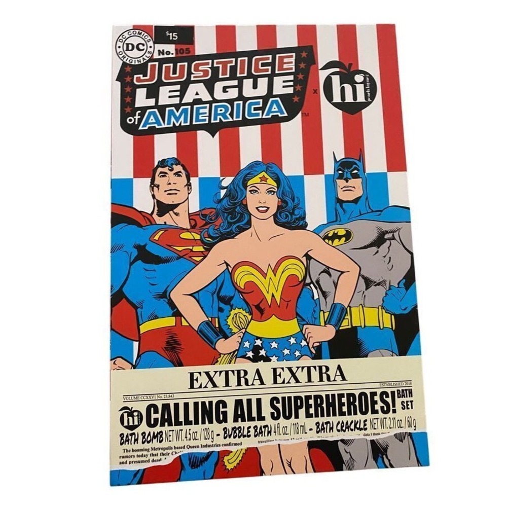 Hi Peach Layne Justice League Bath Set‎ Extra Extra Calling All Superheroes